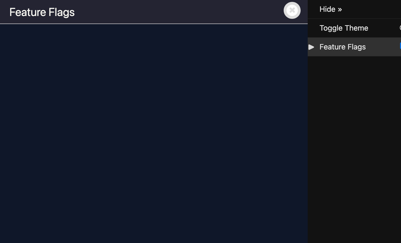 Screenshot of a blank DjDT panel with the title 'Feature Flags'