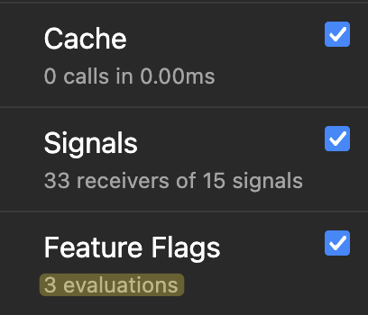 Screenshot of the DjDT panel's navigation showing the number of feature flag evaluations.